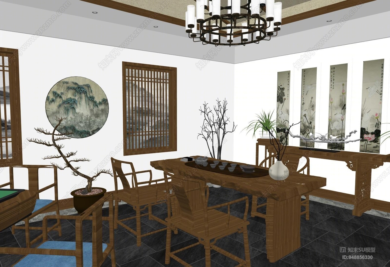 中式风格茶室SU模型下载【ID:948856330】