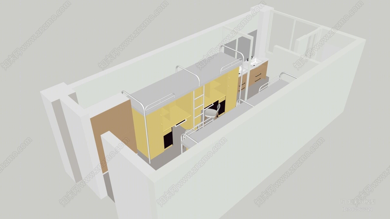 现代中小学生宿舍SU模型下载【ID:543968324】