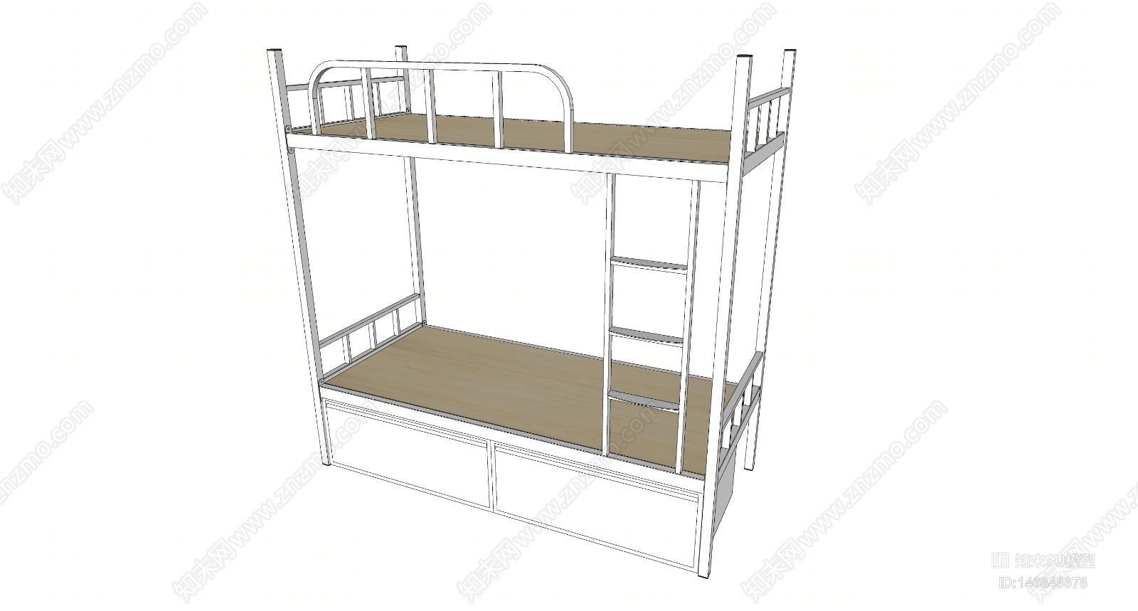 现代宿舍家具钢制上下床SU模型下载【ID:146848878】