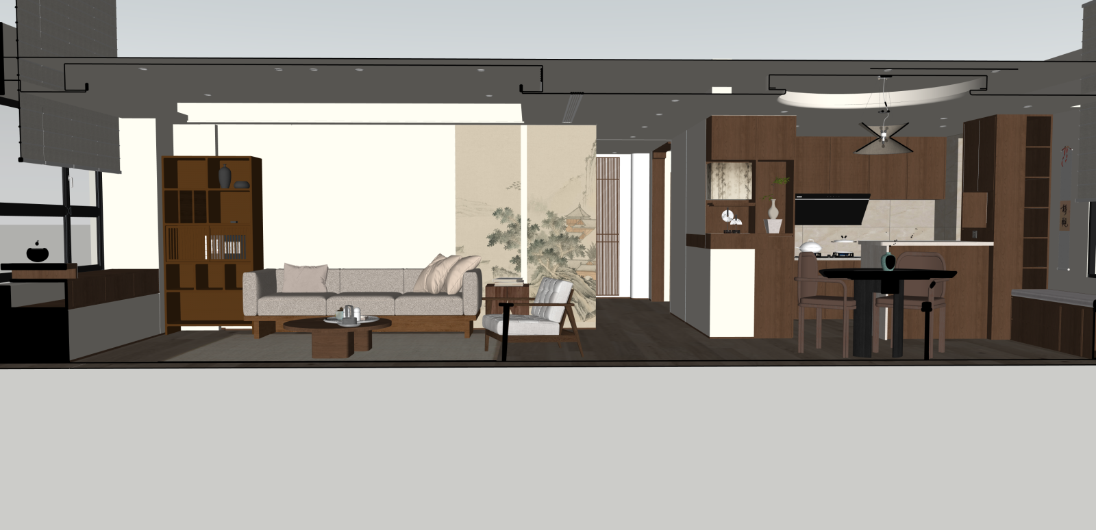 新中式家居客厅SU模型下载【ID:1215983690】