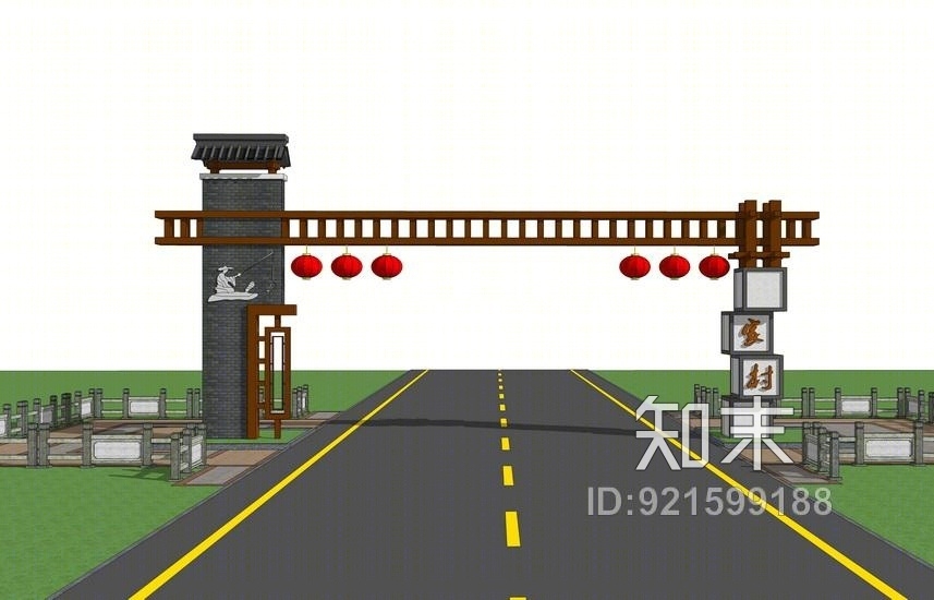 新农村入口大门SU模型下载【ID:921599188】