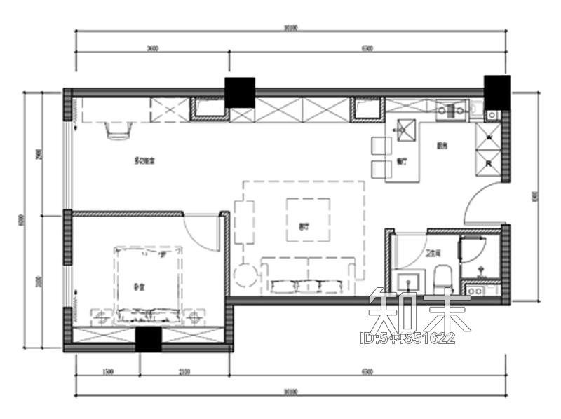 53㎡公寓户型精装施工图施工图下载【ID:544851622】