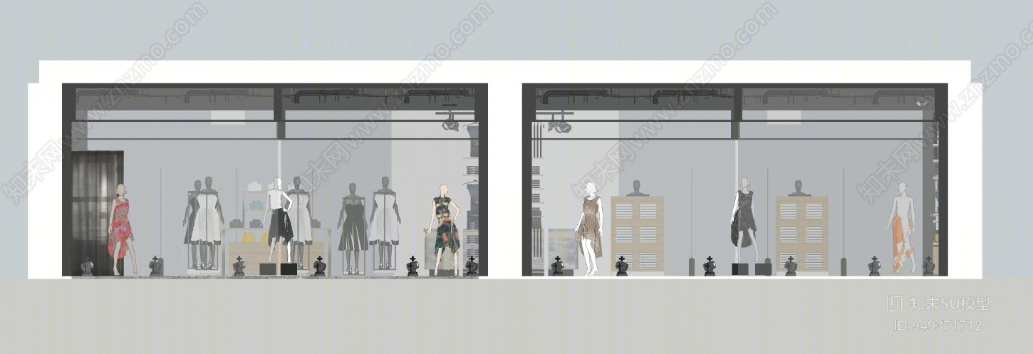 工业风格展示服装SU模型下载【ID:949371712】