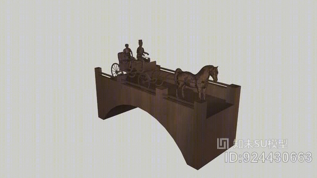 马车横跨桥梁雕塑SU模型下载【ID:924430663】