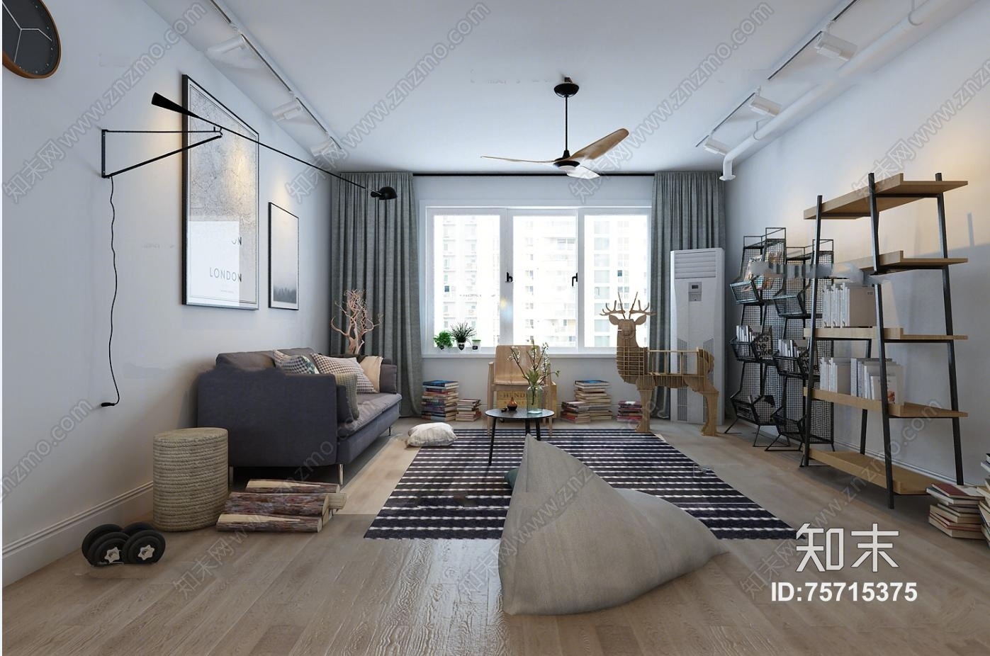 现代工业风客厅餐厅组合下载3D模型下载【ID:75715375】