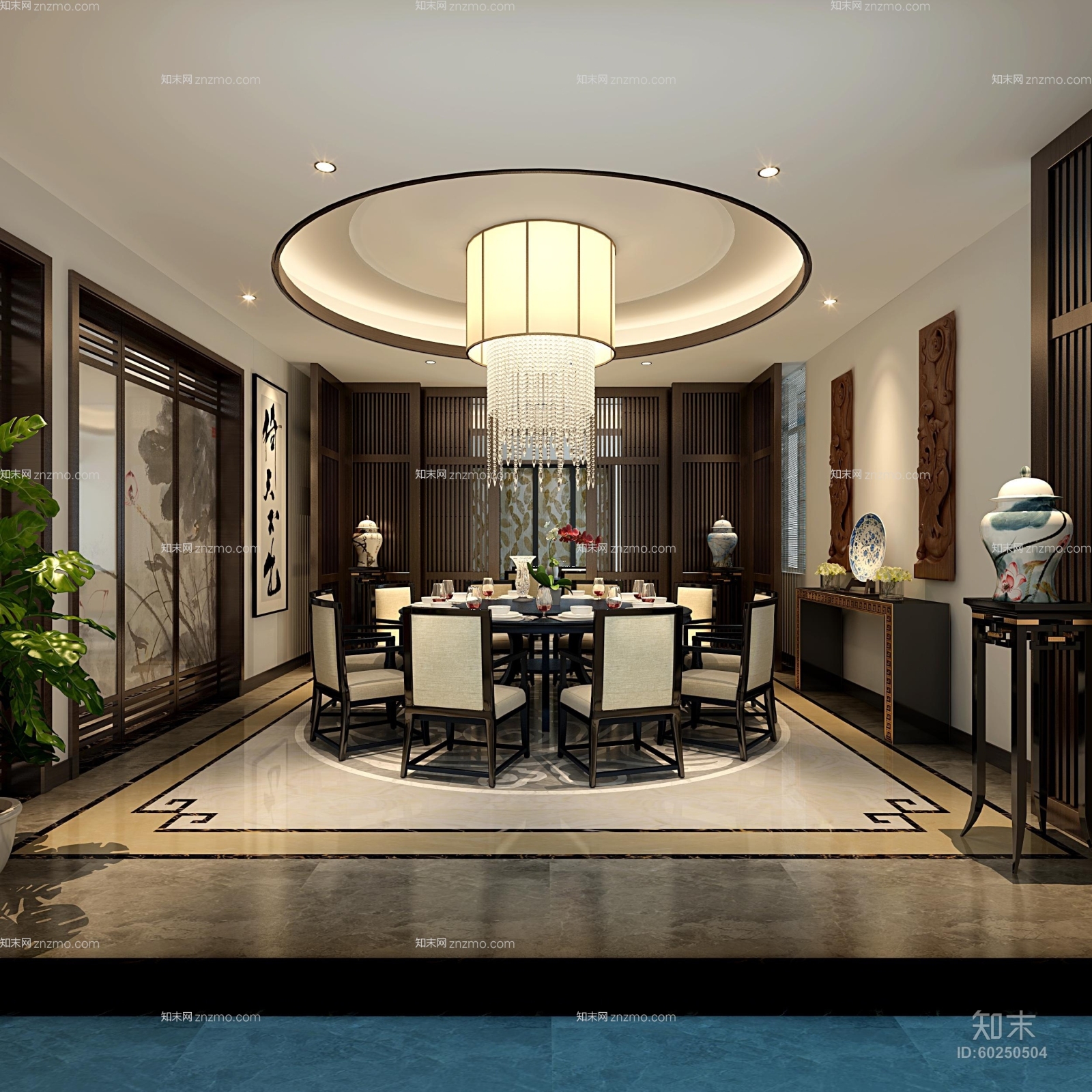 米色水晶吸顶灯3D模型下载【ID:60250504】