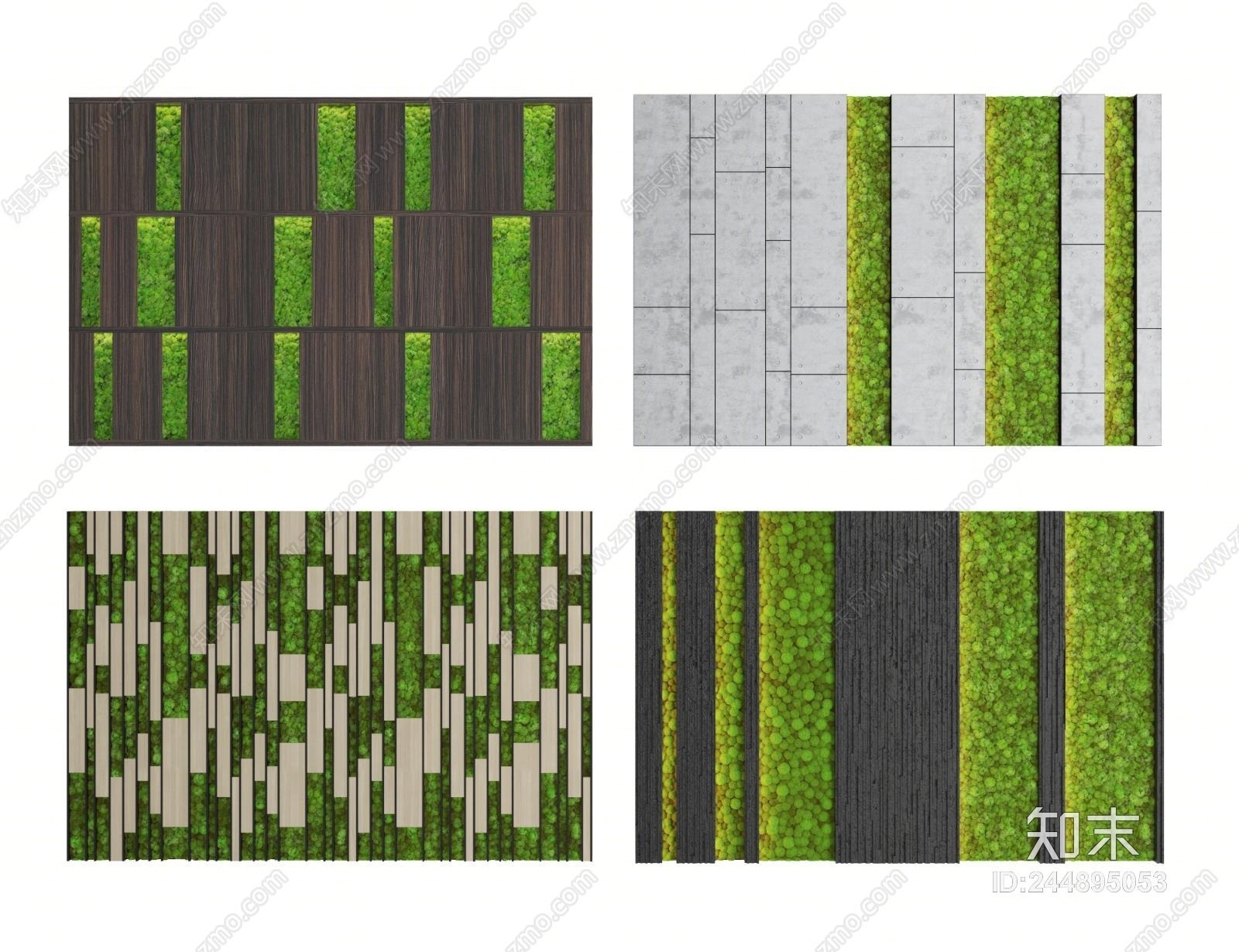 现代绿植背景墙3D模型下载【ID:244895053】