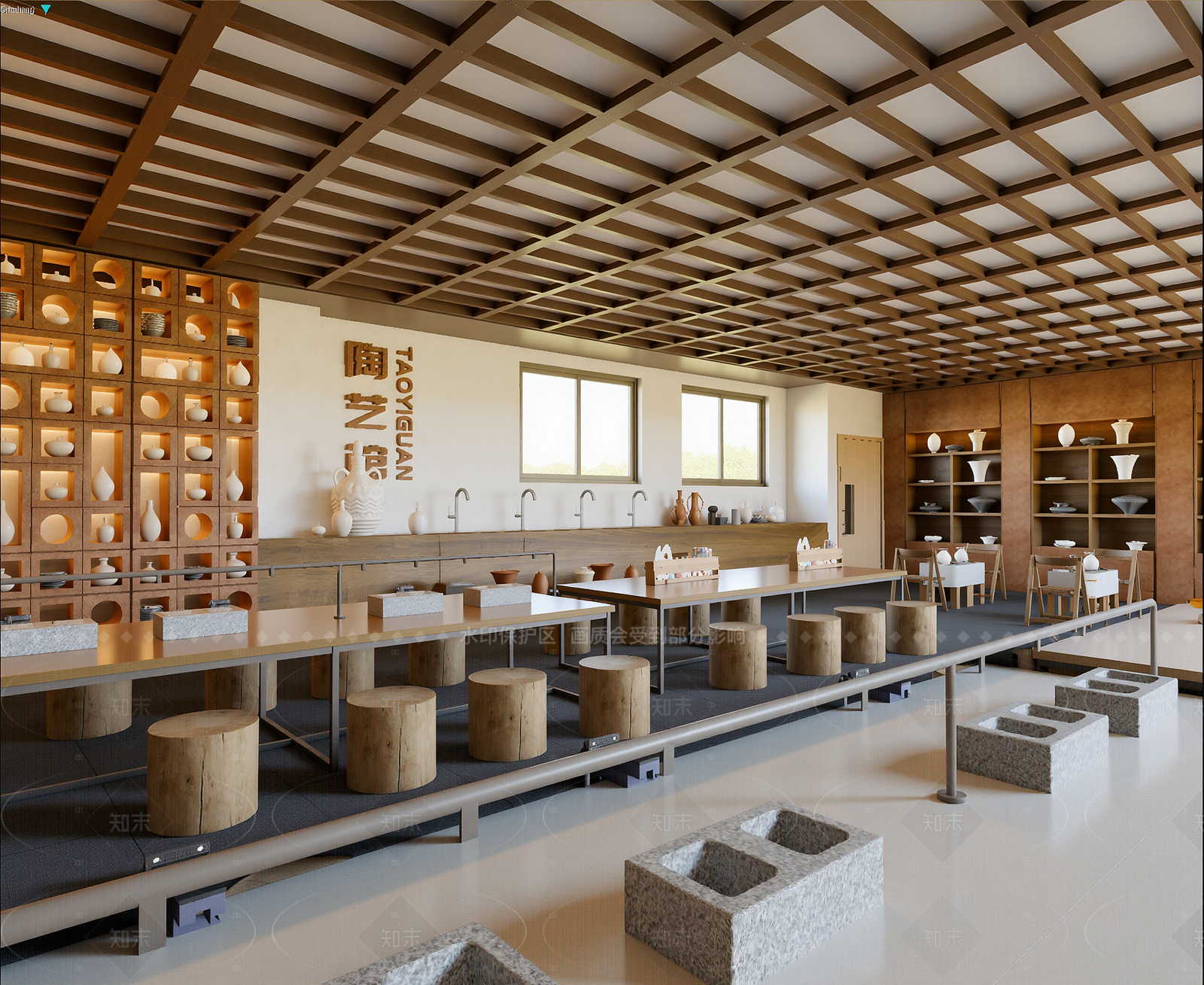现代陶瓷展厅3D模型下载【ID:1214612559】
