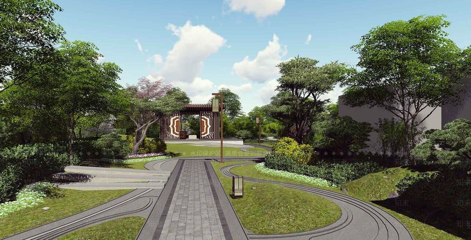 新中式中式展示区景观SU模型下载【ID:168792166】