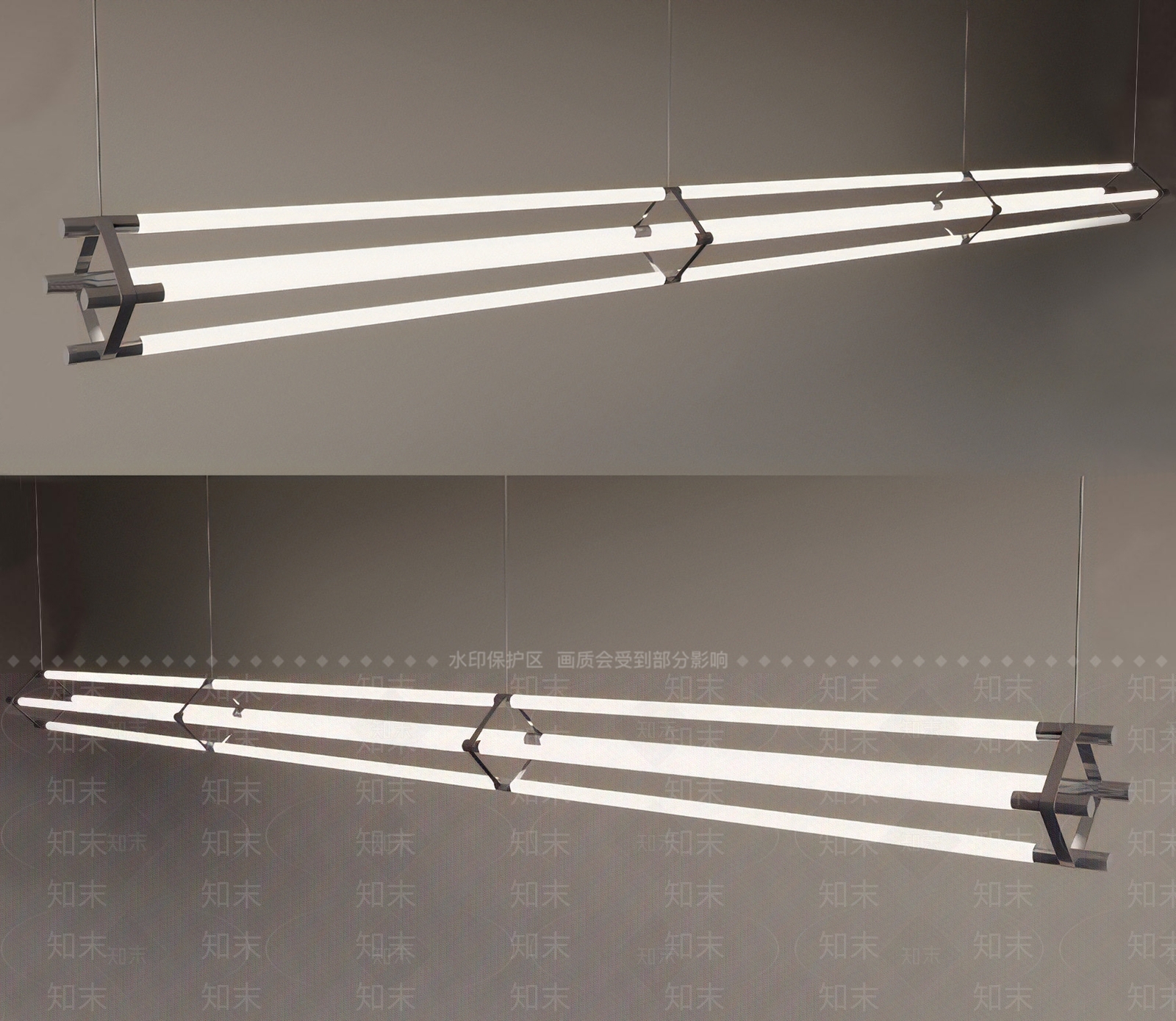 现代菱形灯管办公吊灯3D模型下载【ID:1116092093】