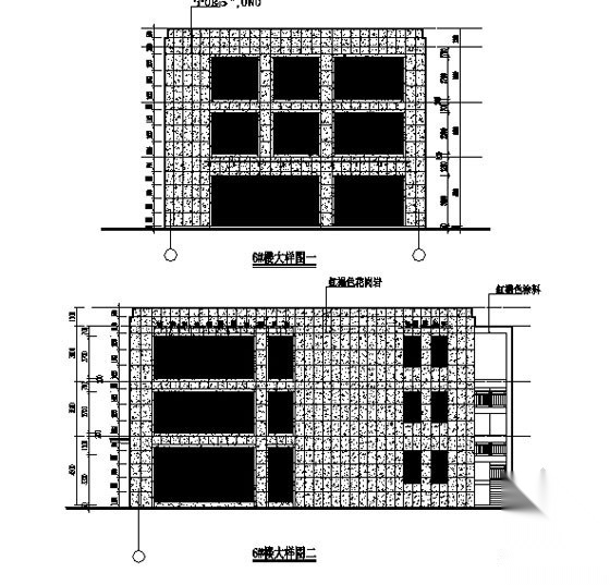 合肥某公寓商业工程6号楼裙楼外立面幕墙装饰工程图（含...cad施工图下载【ID:167356121】