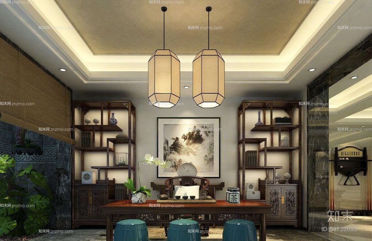 传统中式木艺吊灯3D模型下载【ID:50739083】