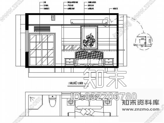 休闲别墅主卧立面cad施工图下载【ID:832206780】