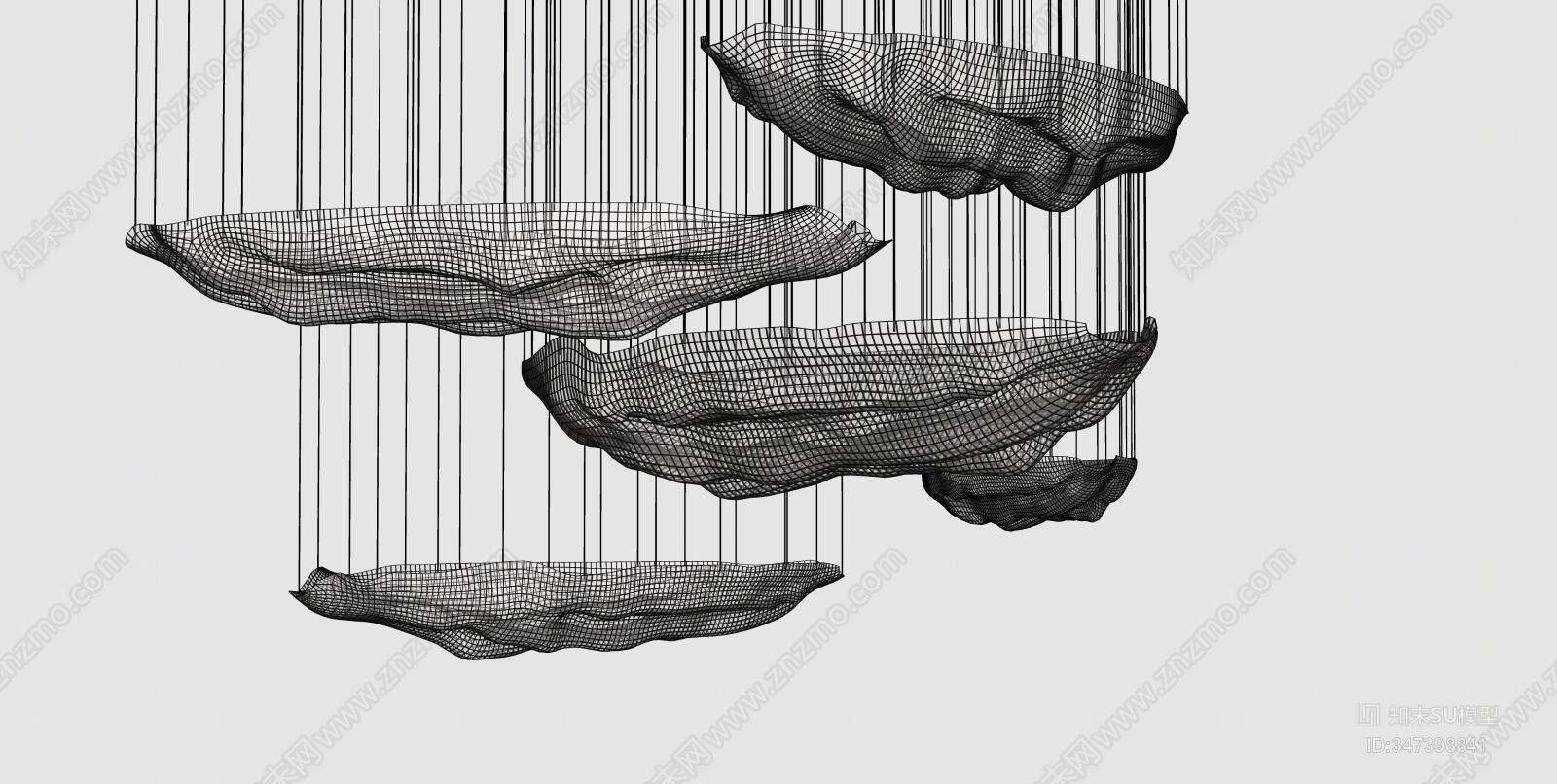 现代大型水晶吊灯云朵灯SU模型下载【ID:347398841】