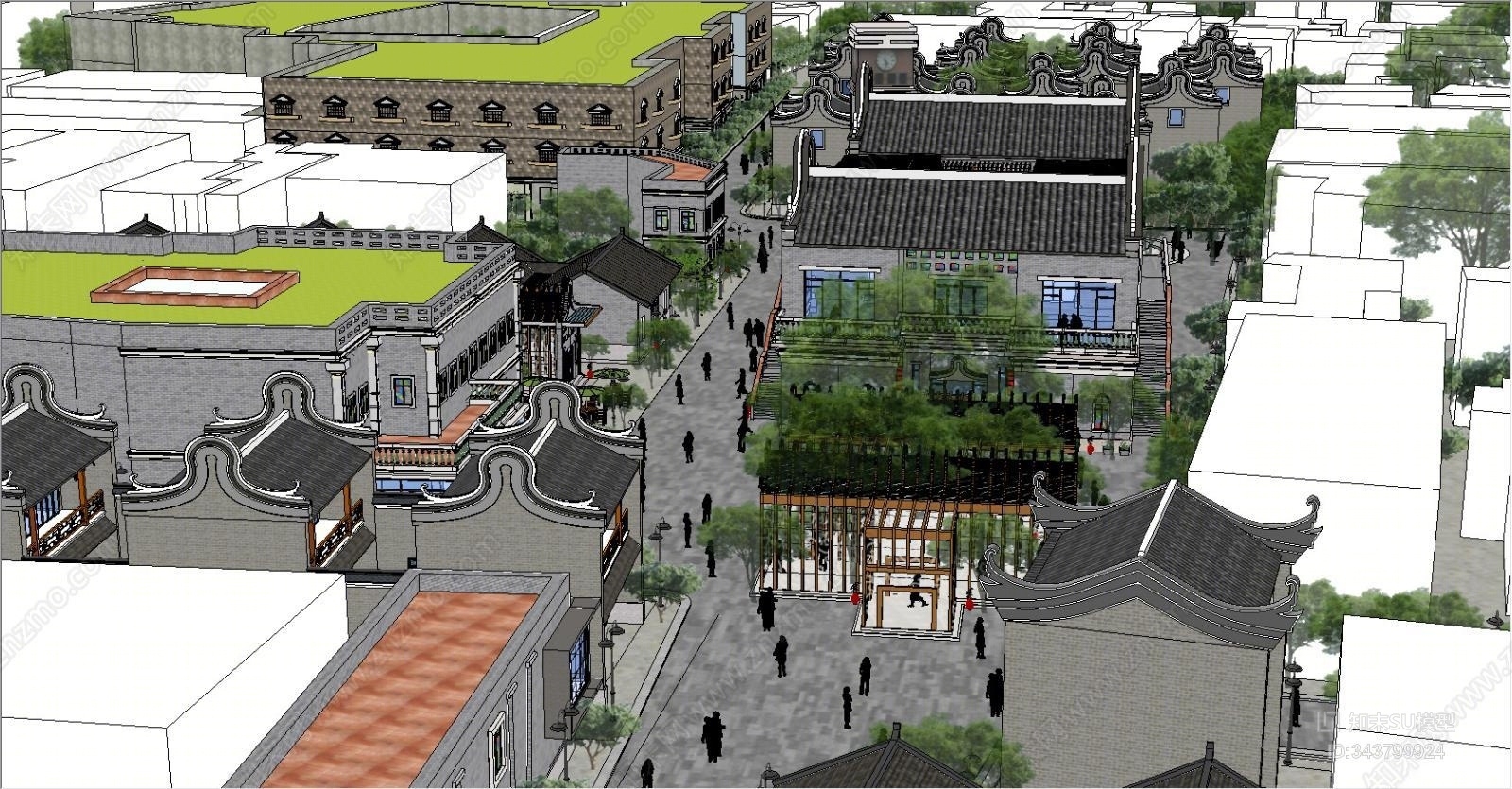 中式岭南风格建筑SU模型下载【ID:343799924】