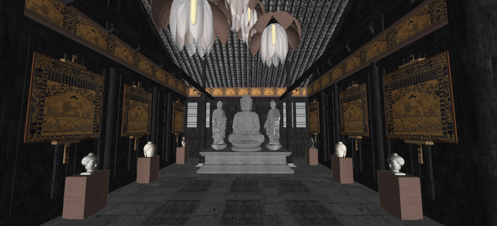 新中式佛堂SU模型下载【ID:1216041866】