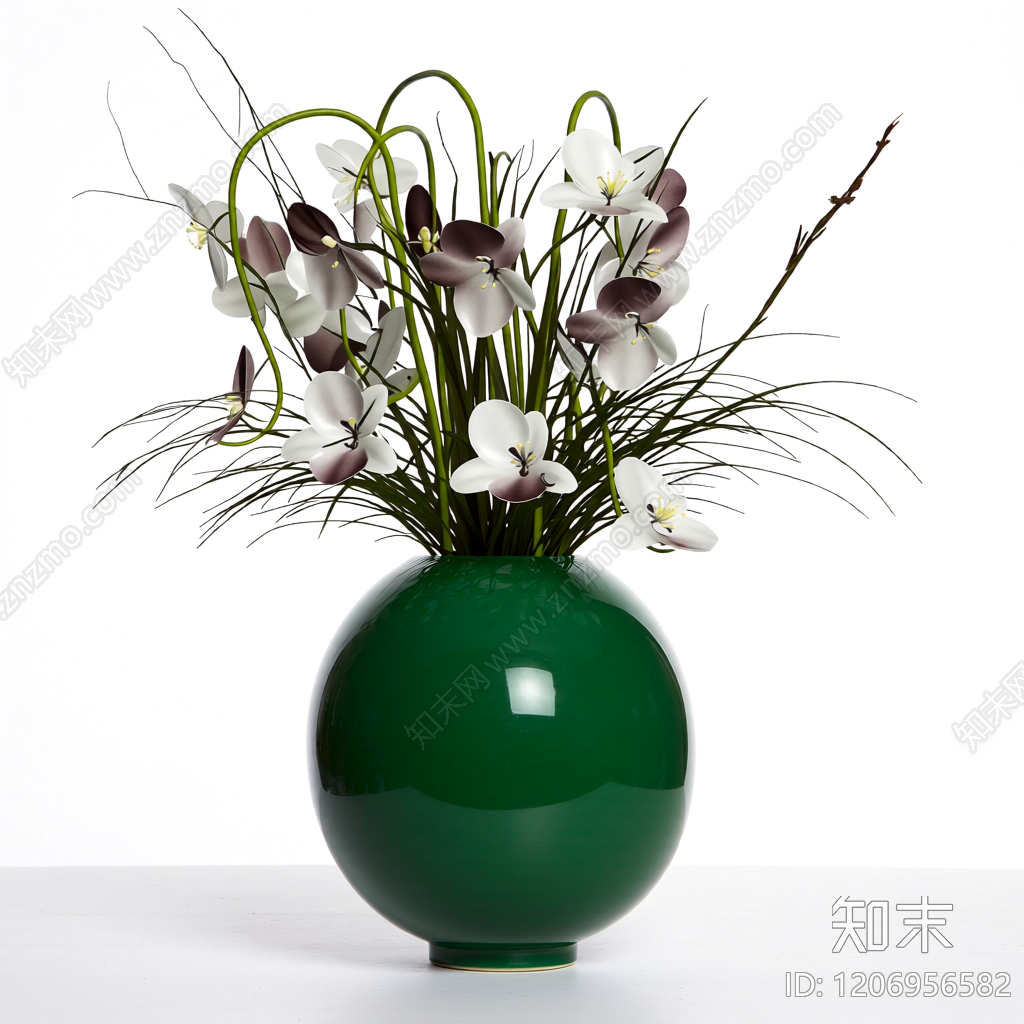 绿色花瓶插花装饰3D模型下载【ID:1206956582】