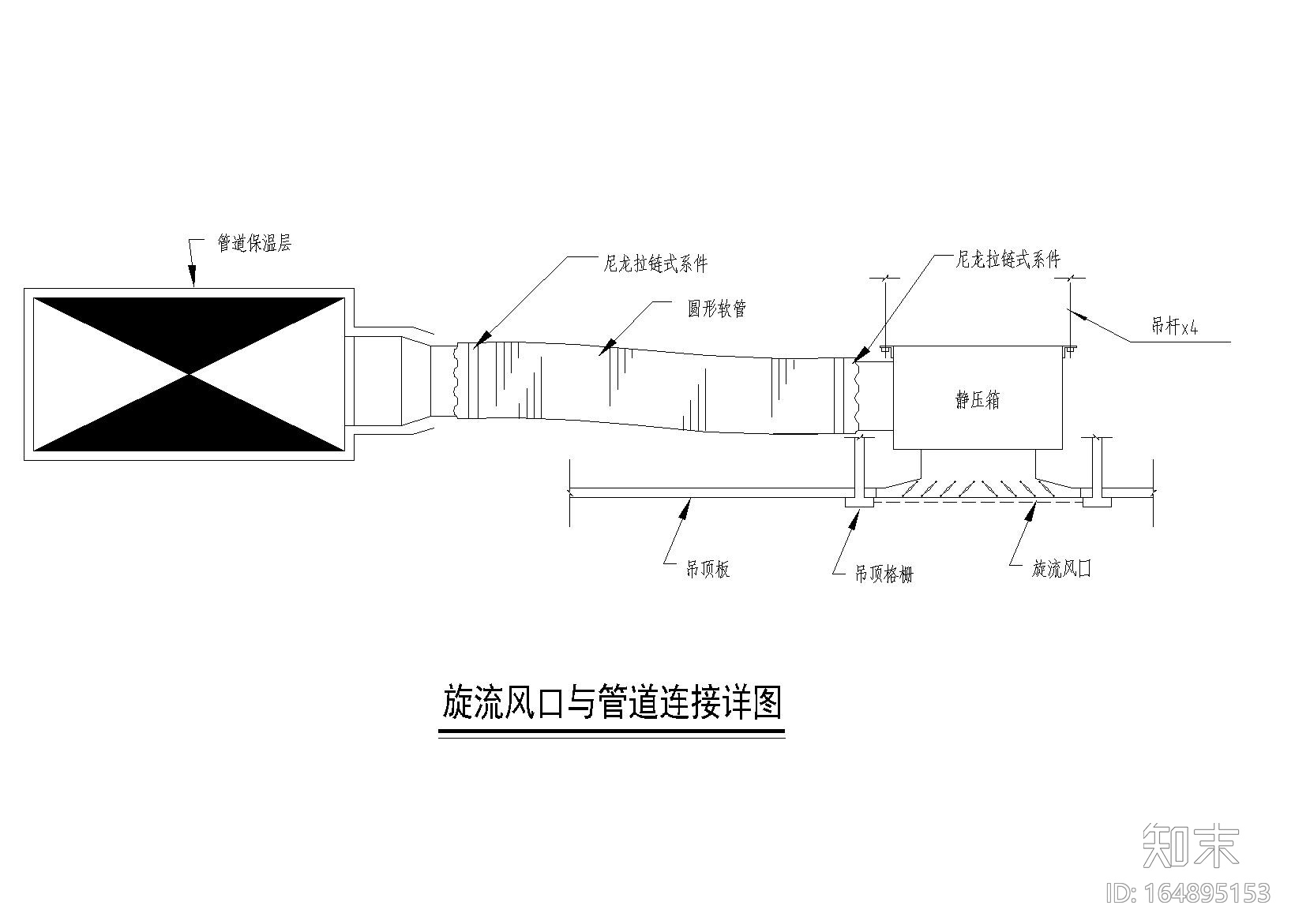 风管与风口连接大样图（含旋流风口）cad施工图下载【ID:164895153】