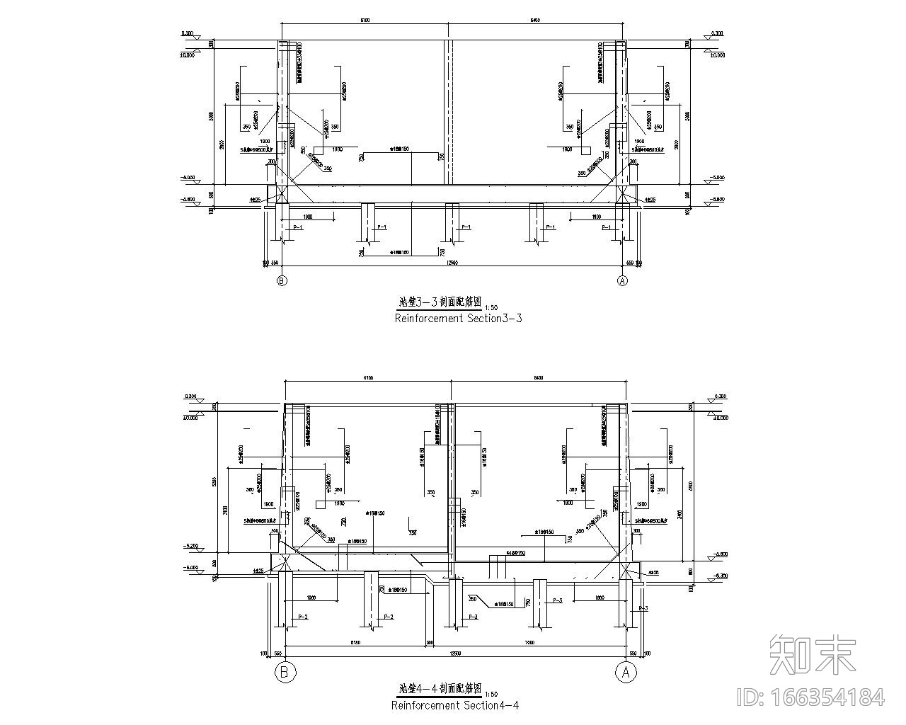 某消防废水池混凝土结构施工图（CAD）cad施工图下载【ID:166354184】