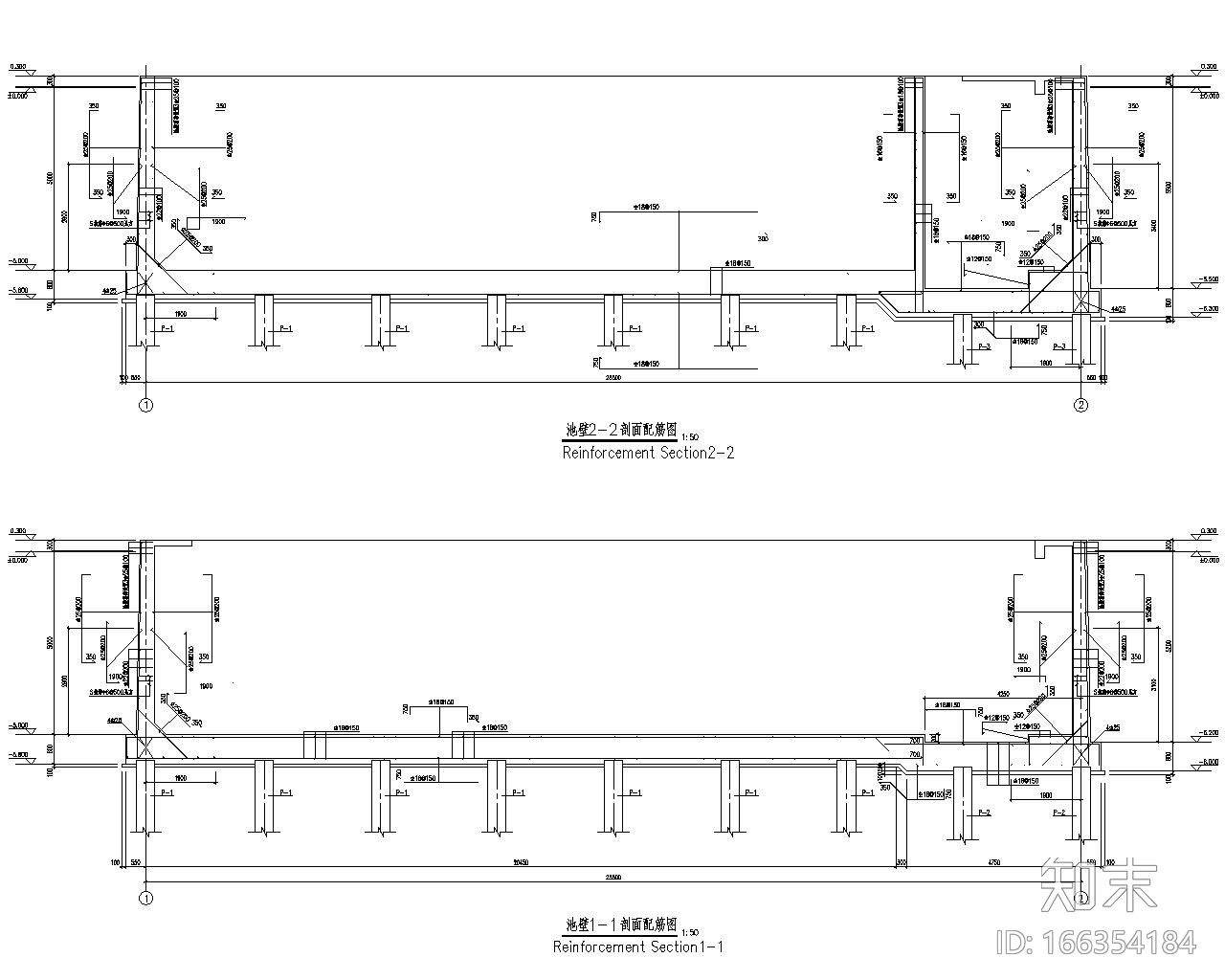 某消防废水池混凝土结构施工图（CAD）cad施工图下载【ID:166354184】