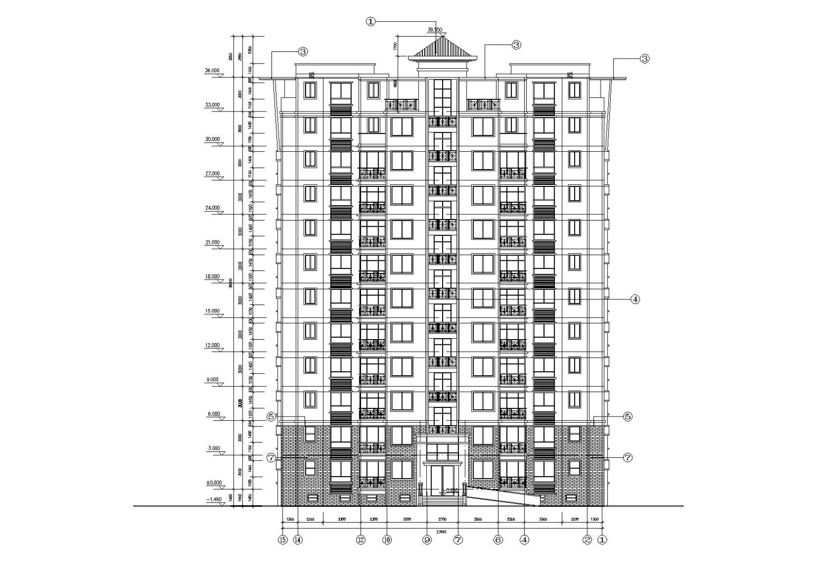 中式高层一梯两户住宅楼建筑施工图cad施工图下载【ID:149578113】