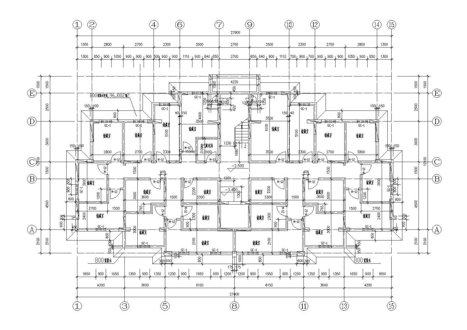 中式高层一梯两户住宅楼建筑施工图cad施工图下载【ID:149578113】