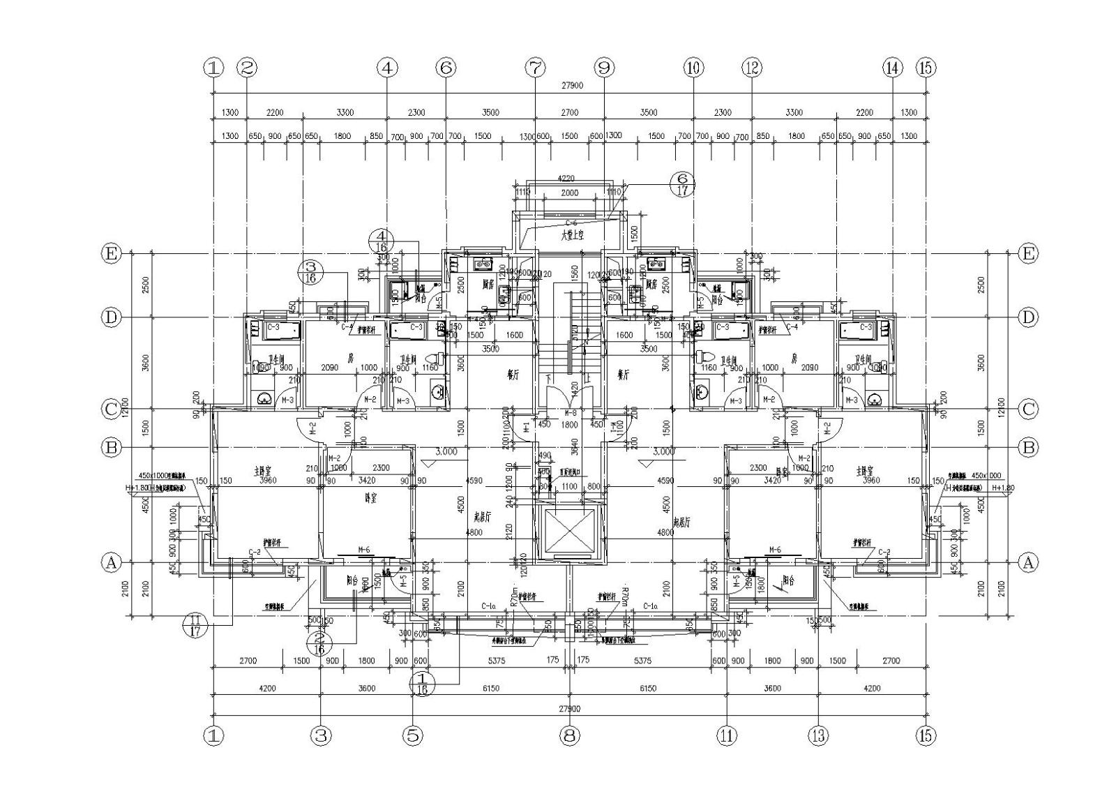 中式高层一梯两户住宅楼建筑施工图cad施工图下载【ID:149578113】