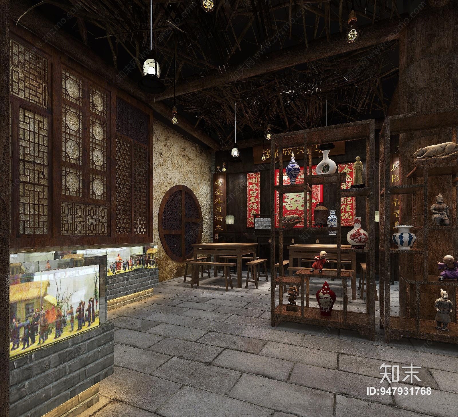 中式民俗博物馆展厅3d模型下载