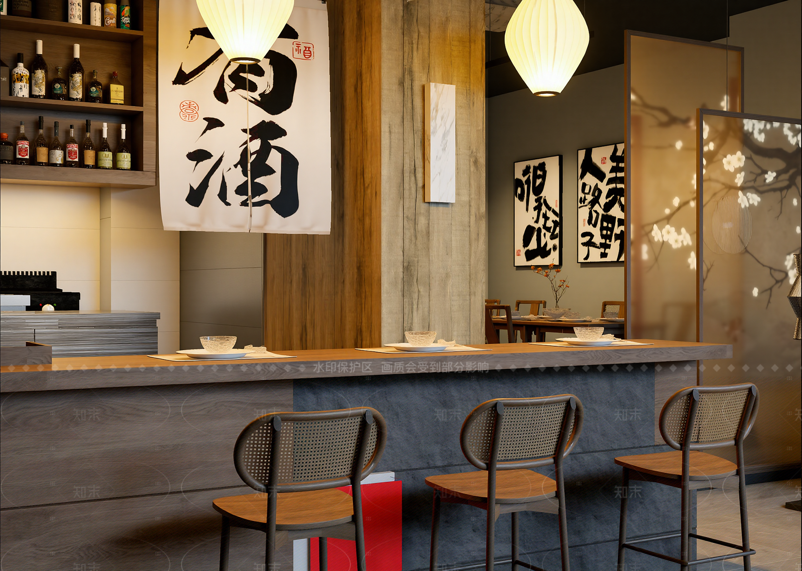 新中式日料店3D模型下载【ID:1214927140】