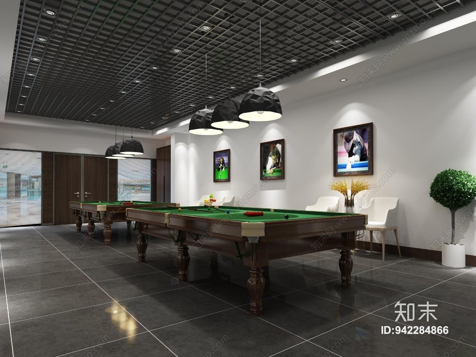 现代风格台球室3D模型下载【ID:942284866】