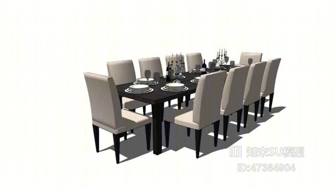 餐桌椅组合SU模型下载【ID:717908756】