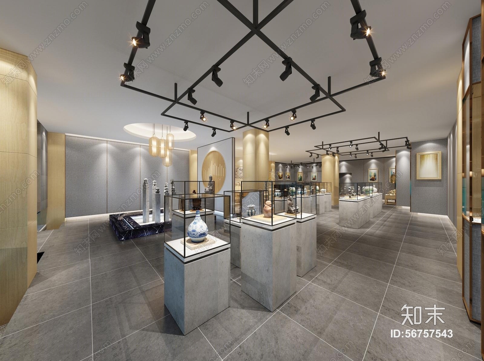 新中式陶瓷文物展厅3D模型下载【ID:56757543】