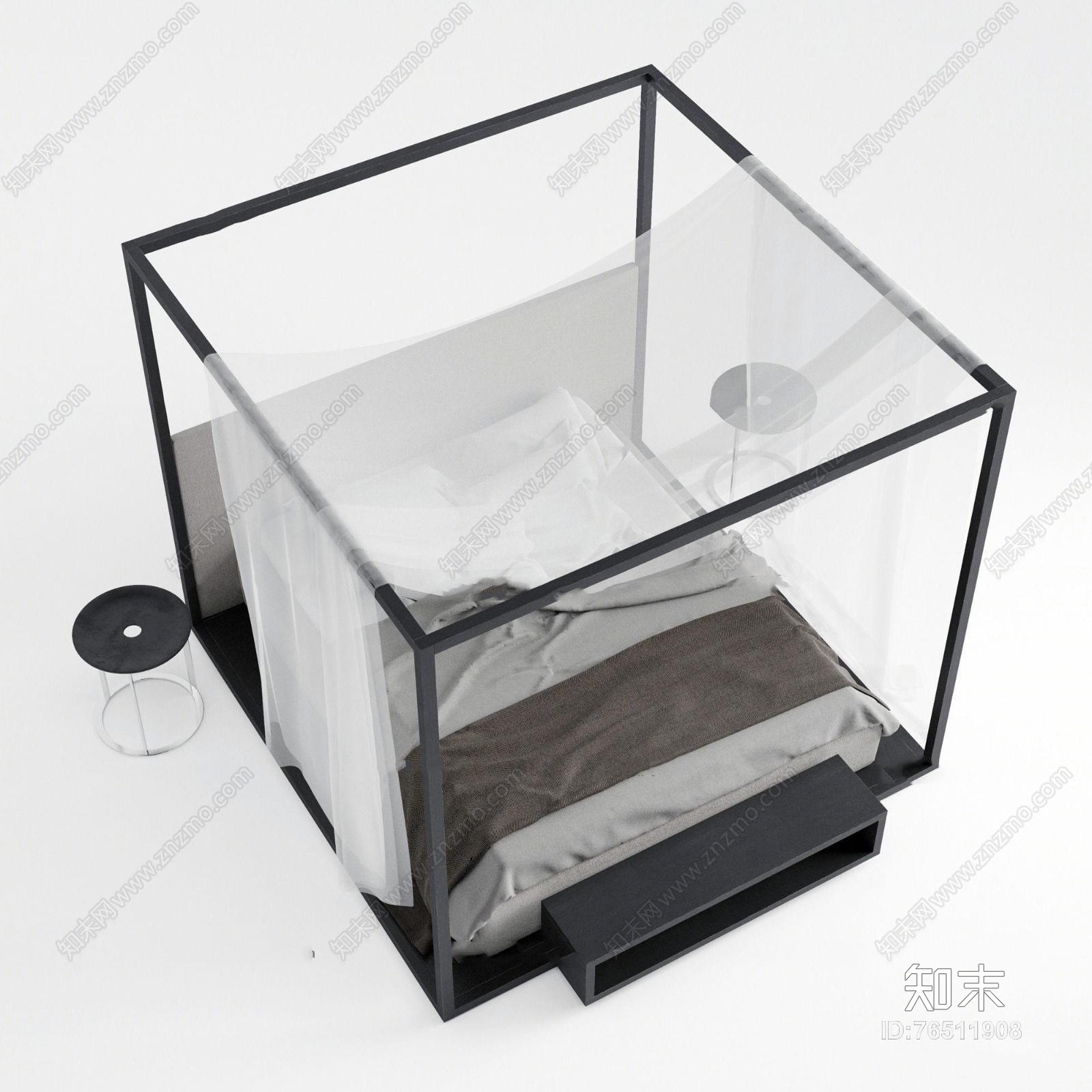 新中式双人床3D模型下载【ID:76511908】
