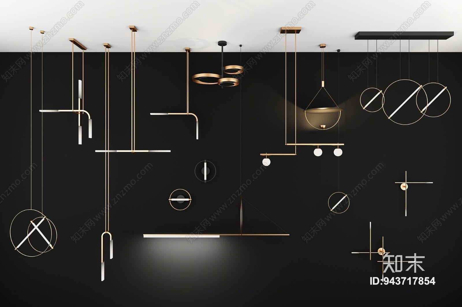 后现代金属吊灯3D模型下载【ID:943717854】