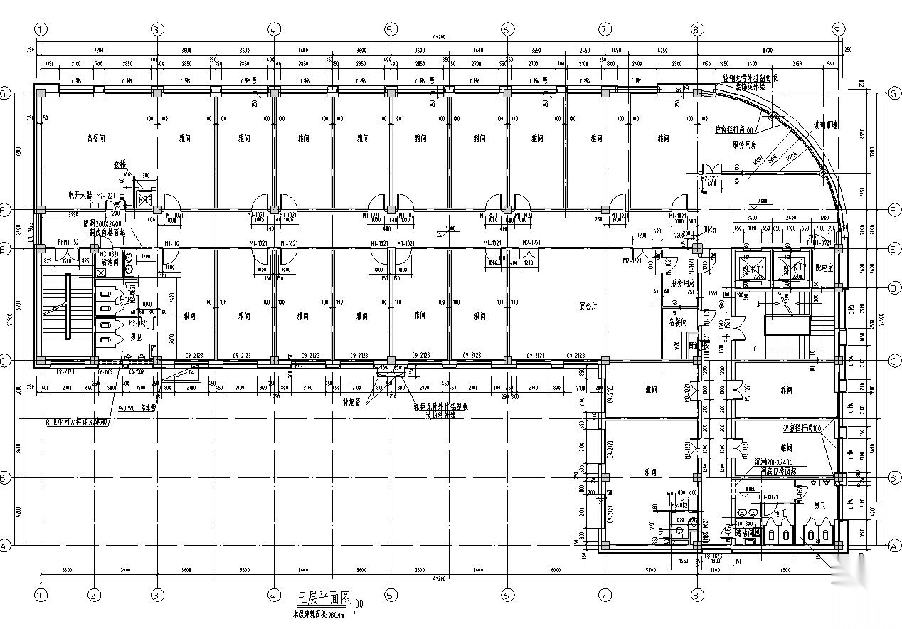 [河南]四层弧线造型健身中心综合楼建筑施工图施工图下载【ID:165615105】