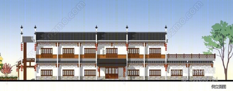 中式游客接待中心SU模型下载【ID:430698194】