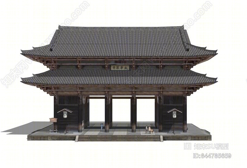 古建寺庙入口大门SU模型下载【ID:844785659】