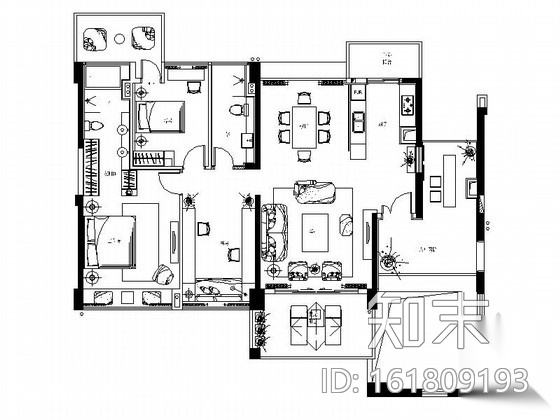 [深圳]新中式设计风格三居室精装样板房室内竣工图施工图下载【ID:161809193】