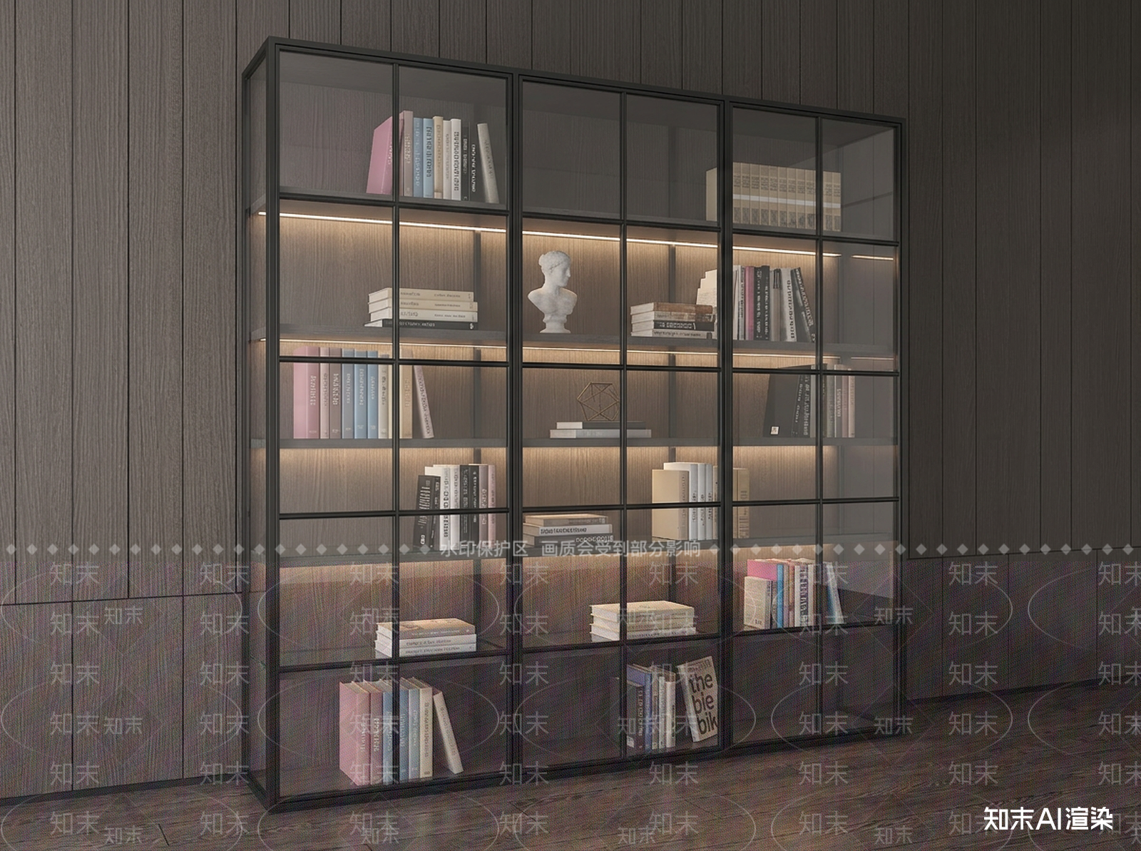 玻璃隔断书柜书柜3D模型下载【ID:1227459235】