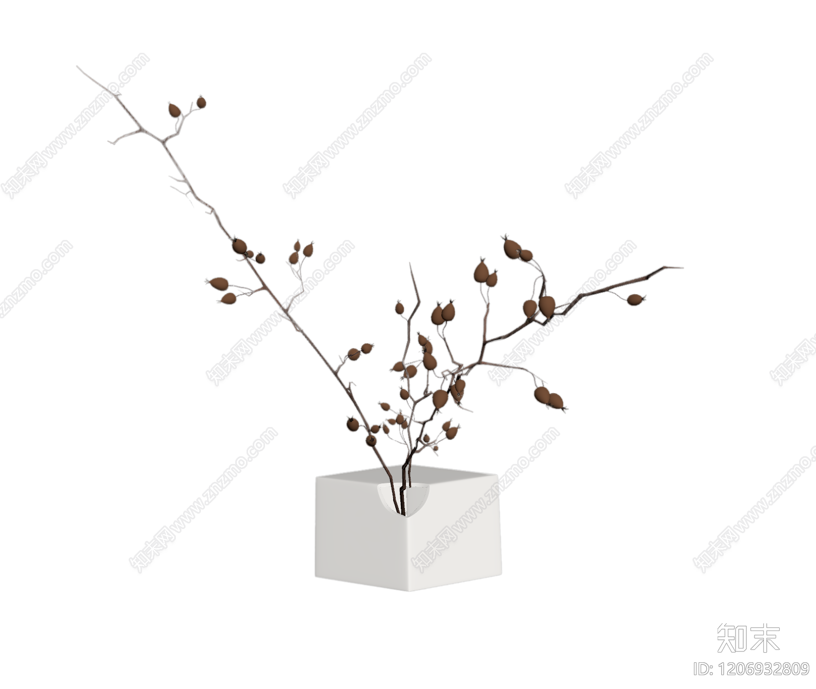 带果枝花瓶装饰3D模型下载【ID:1206932809】