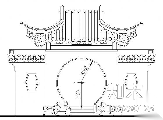 古建亭子建筑方案图系列-景墙月洞方亭cad施工图下载【ID:166230125】