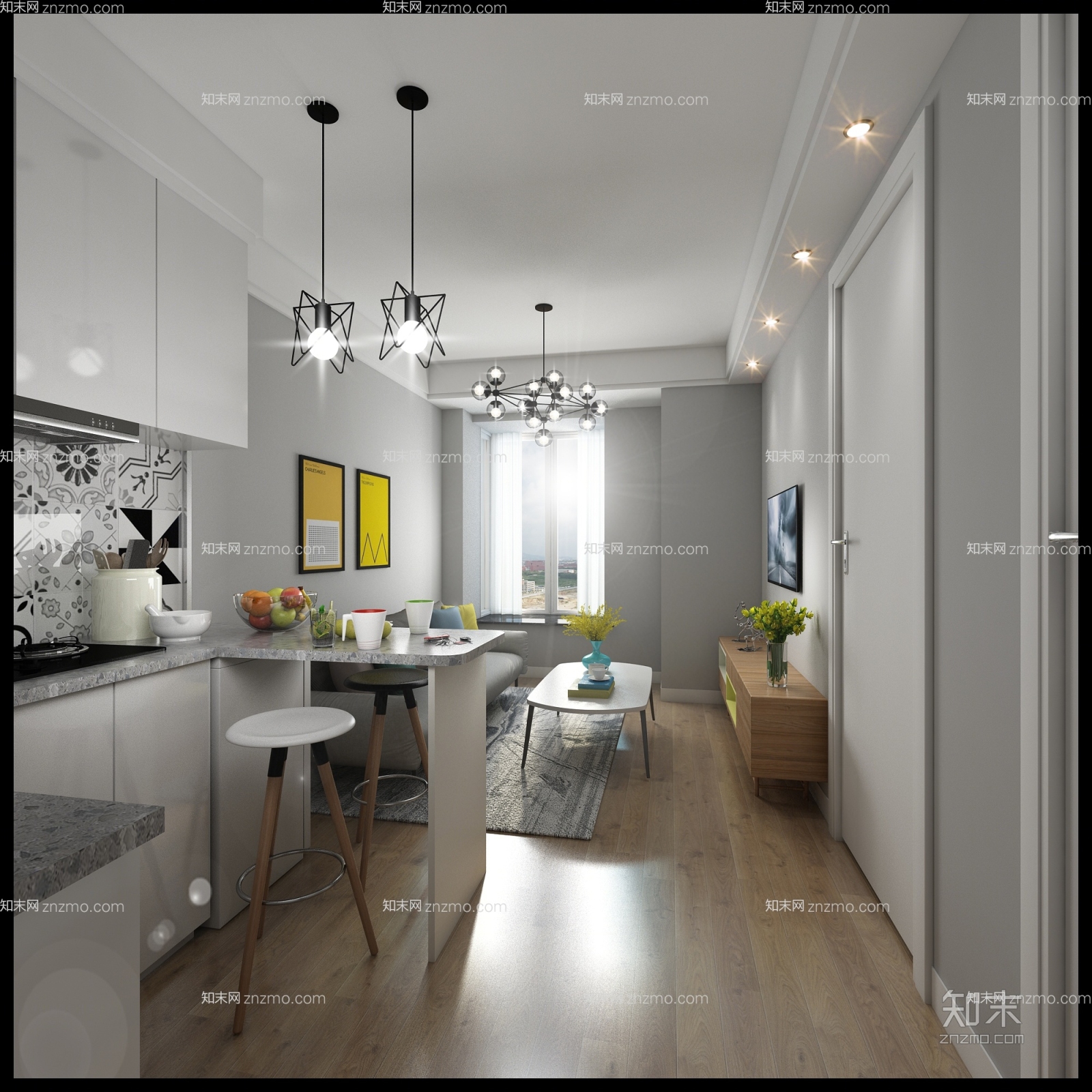 北欧现代单身公寓3D模型下载【ID:95898875】