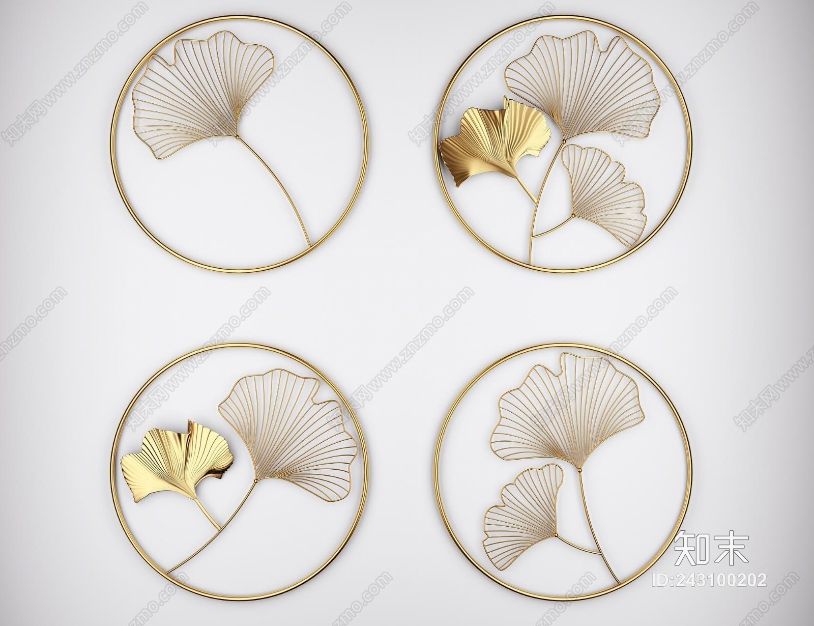 新中式金属银杏叶墙面饰品3D模型下载【ID:243100202】