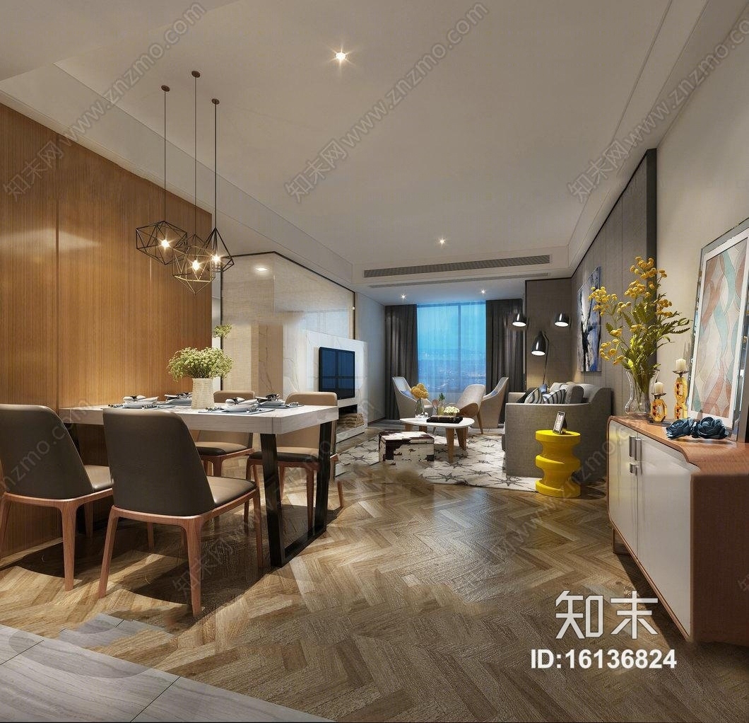 现代客厅餐厅组合3D模型下载【ID:16136824】