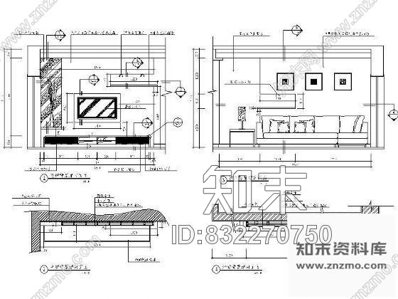 图块/节点现代客厅墙面装饰详图cad施工图下载【ID:832270750】