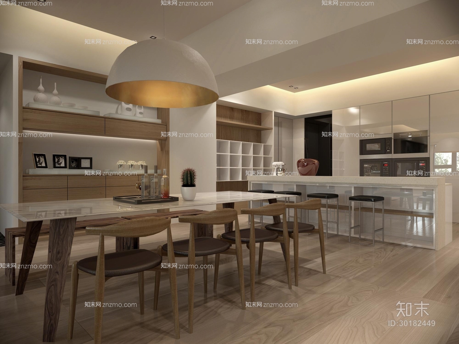 北欧木艺餐桌椅组合3D模型下载【ID:30182449】