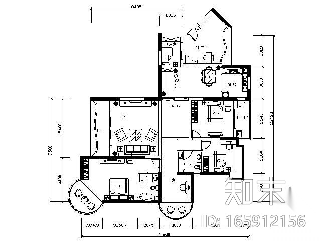 [毕业设计]200平方地中海风格家装设计cad施工图下载【ID:165912156】