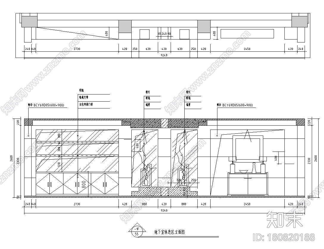 现代简约风格500㎡三房两厅公寓装修施工图cad施工图下载【ID:180820188】