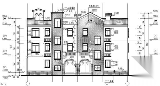 [长沙]某地中海风格豪华双拼别墅建筑施工图cad施工图下载【ID:149890114】