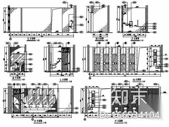 120平米公共卫生间施工图cad施工图下载【ID:166534104】